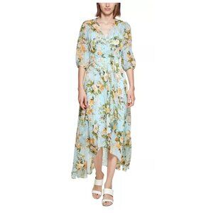 Calvin Klein Womens Floral Maxi Dress With 3/4 Sleeves & Keyhole Closure Size 12